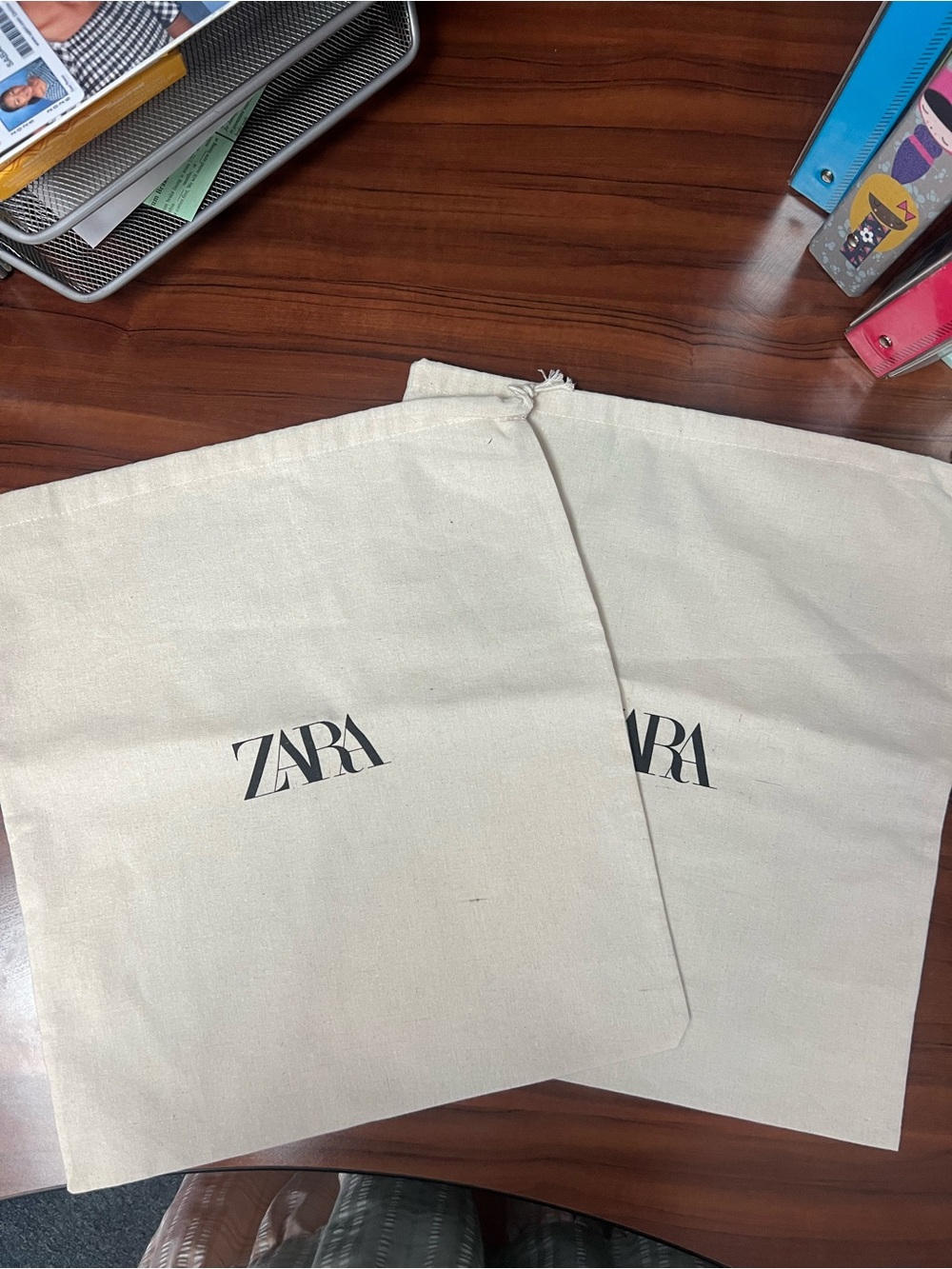 Zara Cream Canvas Logo Dust Bags (Set of 2)